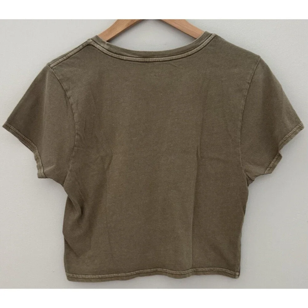 O’Neill Teen Large Palm Tree Graphic Cropped 100% Cotton Tee Olive Green Fits 14